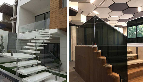 هندریل شیشه ای با پله پیچ